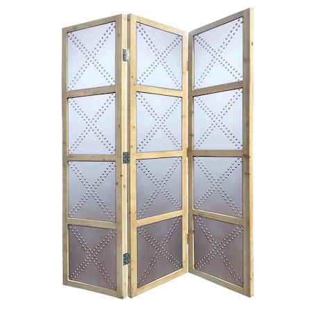 Palacedesigns 63 x 2 x 84 in. Charming Silver Wood Screen with 3 Panel PA3100159